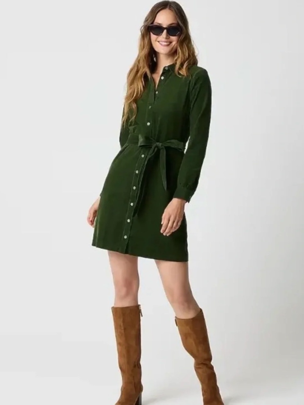 NEW! J Crew Green Corduroy Belted Shsirtdress Size 00 New With Tags Retail: $128